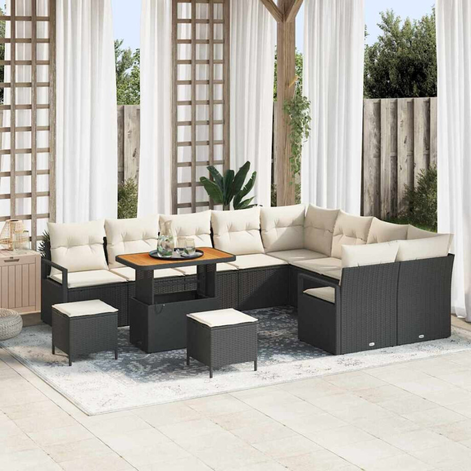 vidaXL Tuin Sofa Set met kussen met opslag 12 pcs Zwart en Crème afbeelding 1