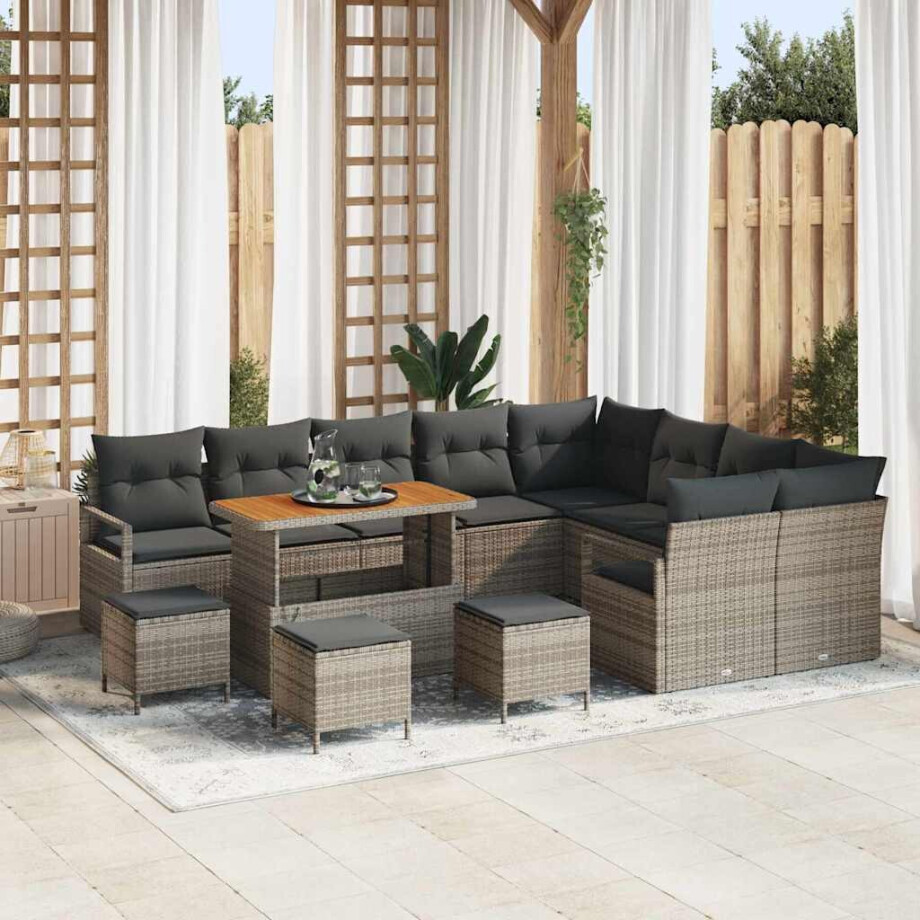 vidaXL Tuin Sofa Set met kussen met opslag met kussen 13 pcs Grijs afbeelding 1