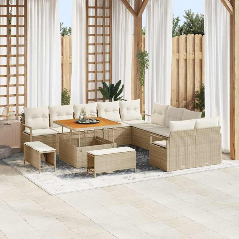 vidaXL Tuin Sofa Set met kussen met opslag 13 pcs Beige en Crème afbeelding 1