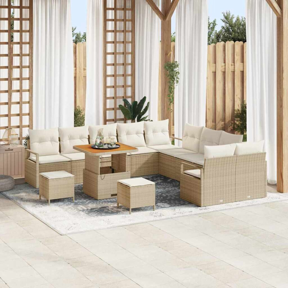 vidaXL Tuin Sofa Set met kussen met opslag 13 pcs Beige en Crème afbeelding 1