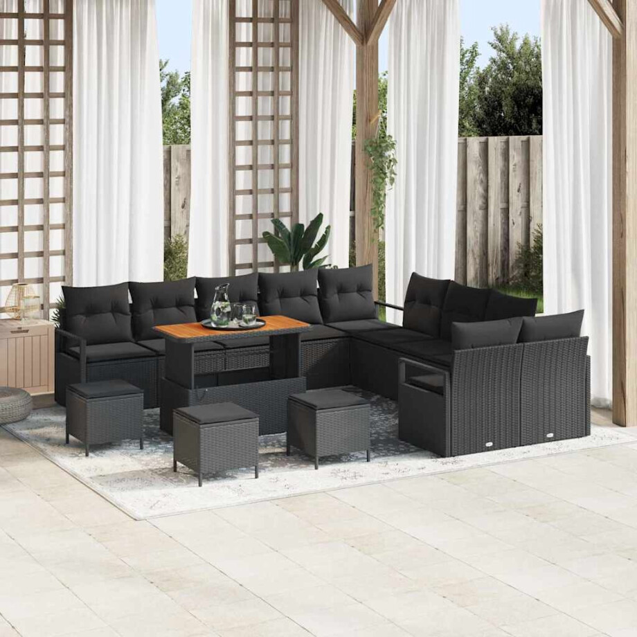 vidaXL Tuin Sofa Set met kussen met opslag met kussen 14 pcs Zwart afbeelding 1