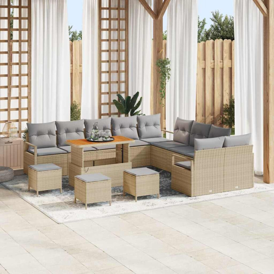 vidaXL Tuin Sofa Set met kussen met opslag 14 pcs Beige en Licht Grijs afbeelding 1