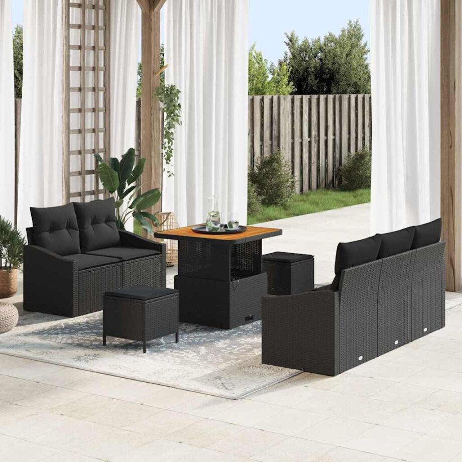 vidaXL Tuin Sofa Set met kussen met opslag met kussen 8 pcs Zwart afbeelding 1
