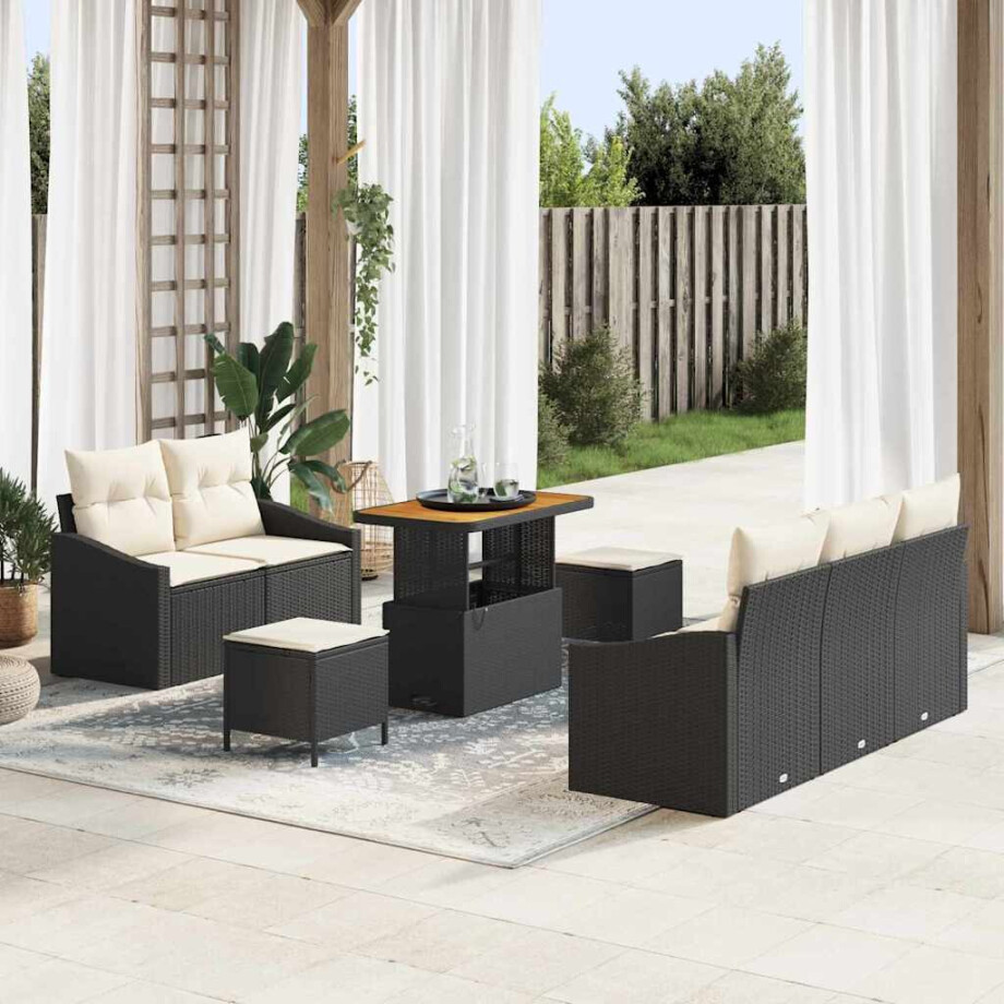 vidaXL Tuin Sofa Set met kussen met opslag 8 pcs Zwart en Crème afbeelding 1