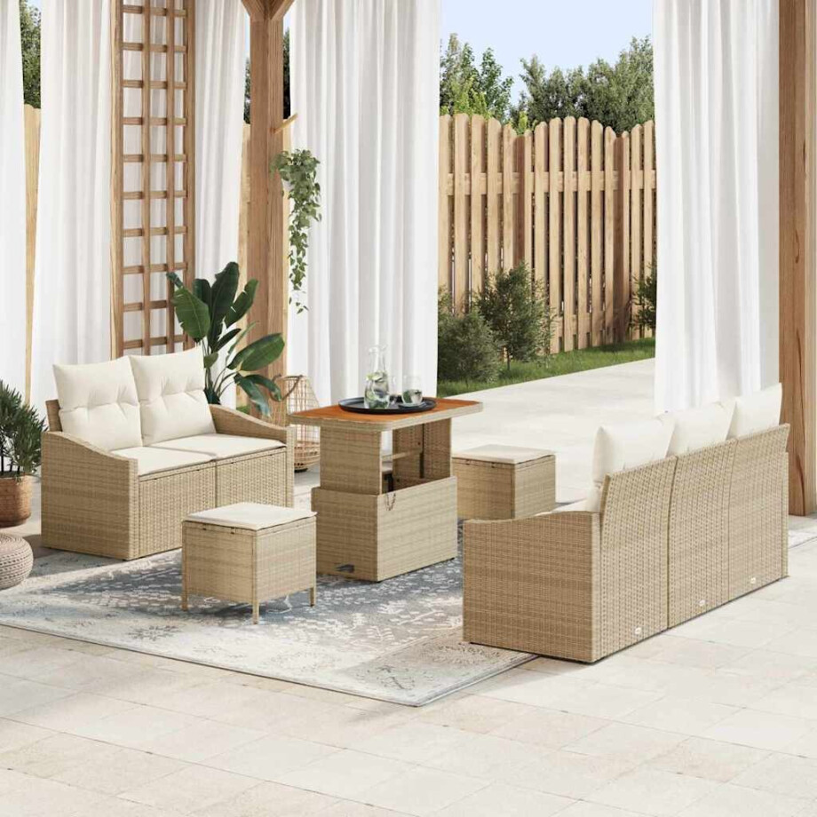 vidaXL Tuin Sofa Set met kussen met opslag 8 pcs Beige en Crème afbeelding 1