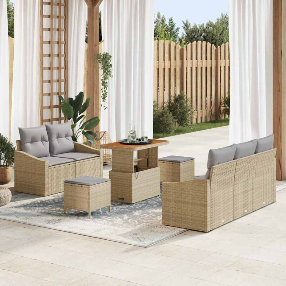 vidaXL Tuin Sofa Set met kussen met opslag 8 pcs Beige en Licht Grijs afbeelding 1