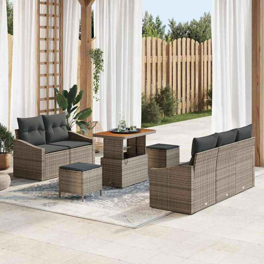 vidaXL Tuin Sofa Set met kussen met opslag met kussen 8 pcs Grijs afbeelding 1