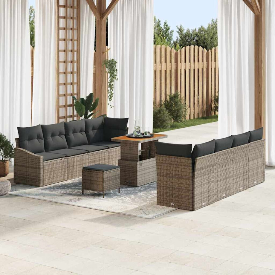 vidaXL Tuin Sofa Set met kussen met opslag met kussen 11 pcs Grijs afbeelding 1