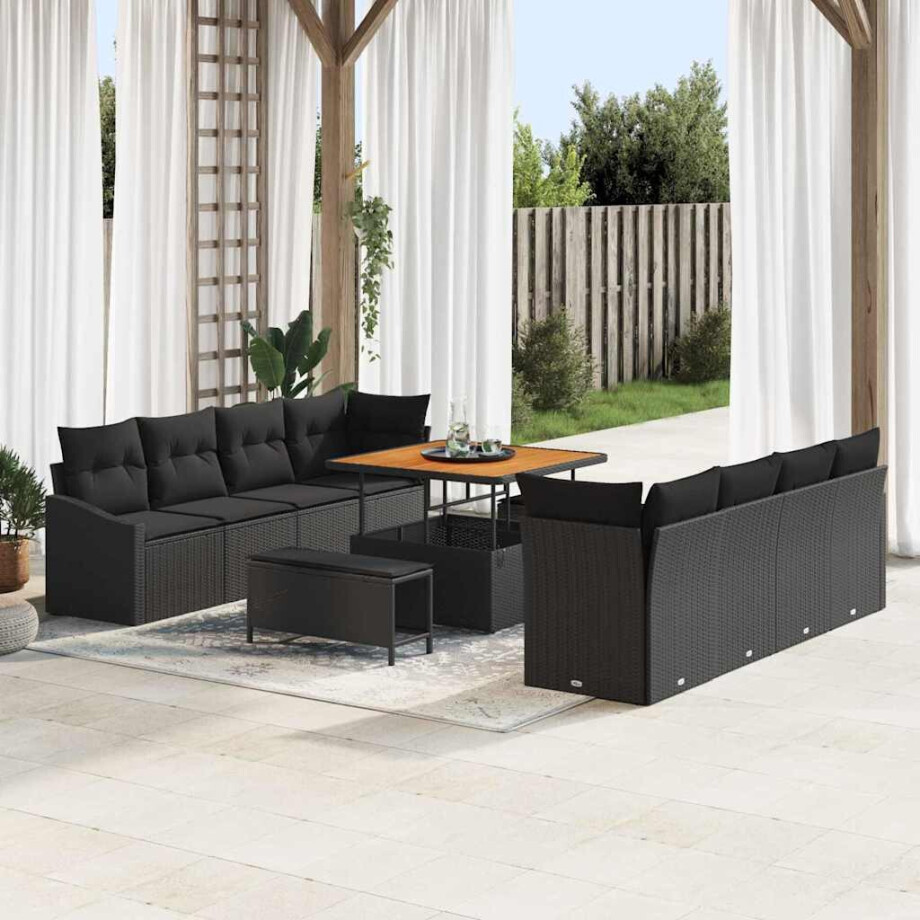 vidaXL Tuin Sofa Set met kussen met opslag met kussen 11 pcs Zwart afbeelding 1