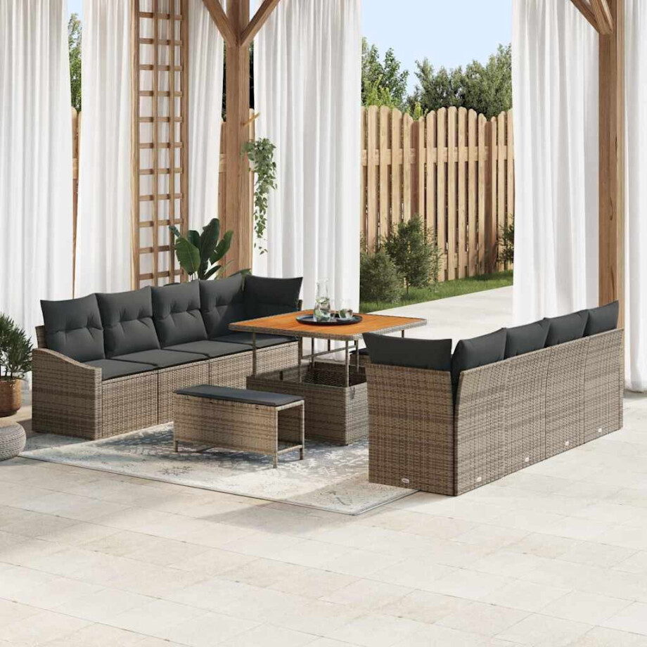 vidaXL Tuin Sofa Set met kussen met opslag met kussen 11 pcs Grijs afbeelding 1