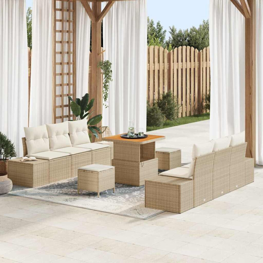 vidaXL Tuin Sofa Set met kussen met opslag 9 pcs Beige en Crème afbeelding 1