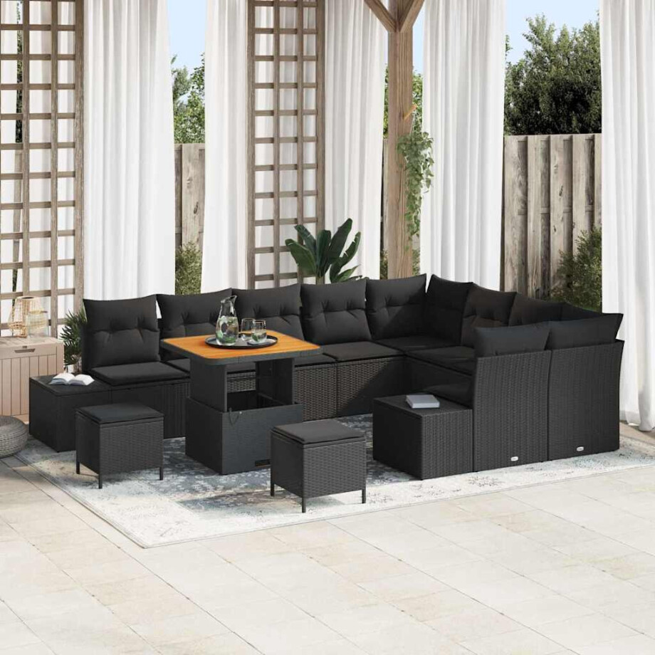 vidaXL Tuin Sofa Set 12 pcs Zwart Poly Rattan en Poedergecoat Staal afbeelding 1