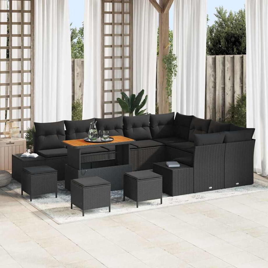 vidaXL Tuin Sofa Set 13 pcs Zwart Poly Rattan en Poedergecoat Staal afbeelding 1
