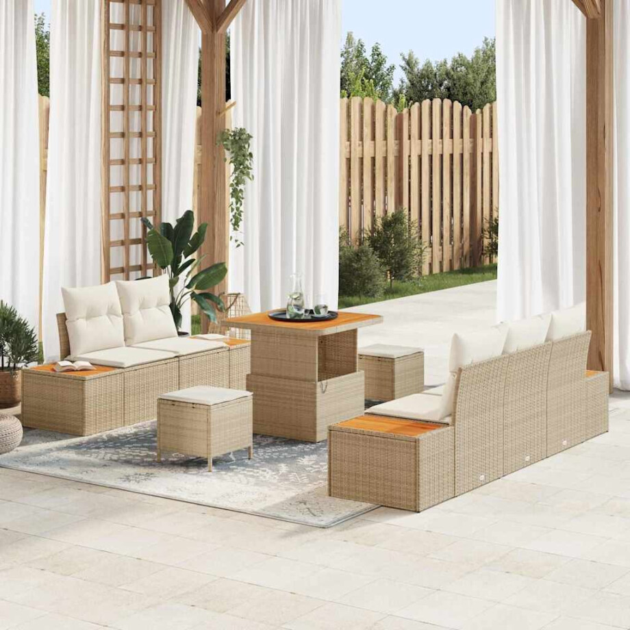 vidaXL Tuin Sofa Set met kussen met opslag 8 pcs Beige en Crème afbeelding 1