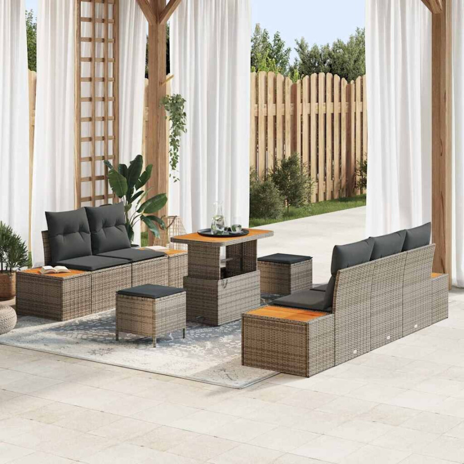 vidaXL Tuin Sofa Set met kussen 8 pcs Licht Grijs en Donker Grijs afbeelding 1