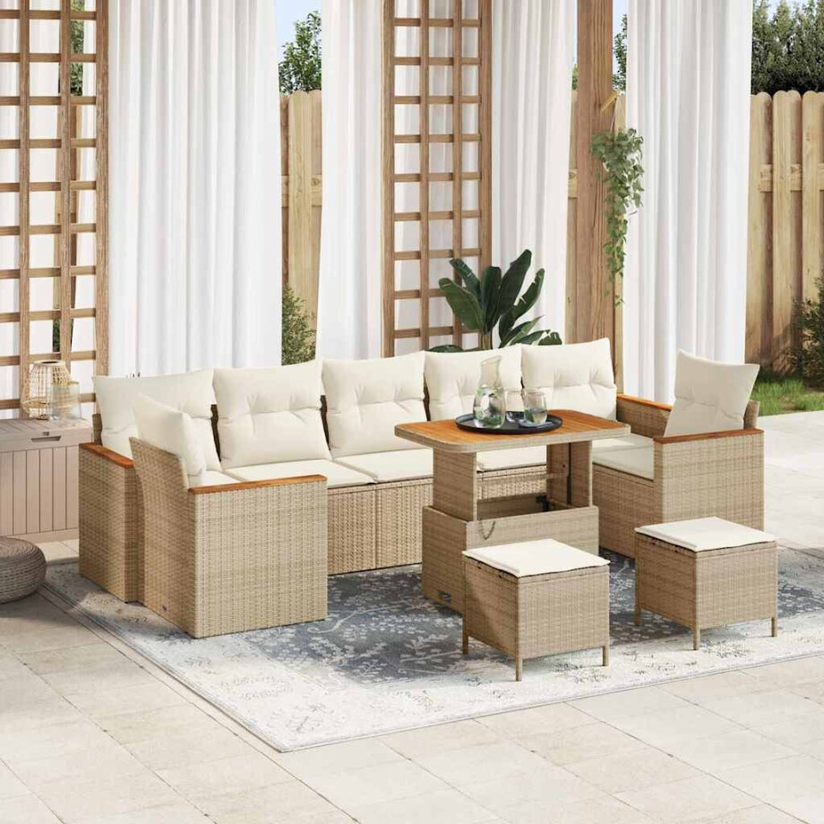 vidaXL Tuin Sofa Set met kussen 10 pcs Beige Poly riet afbeelding 1