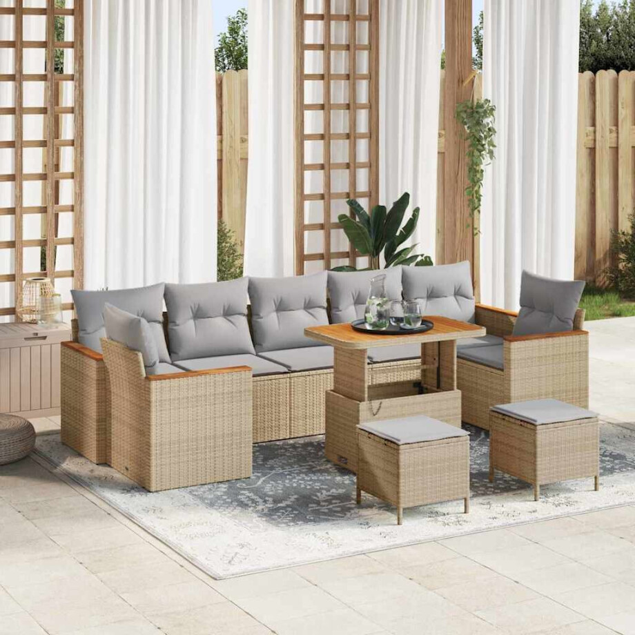 vidaXL Tuin Sofa Set met kussen 10 pcs Beige Poly riet afbeelding 1