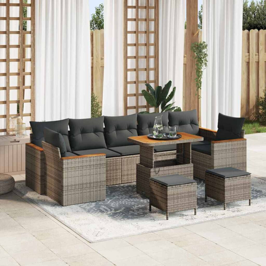 vidaXL Tuin Sofa Set met kussen 10 pcs Grijs Poly riet afbeelding 1