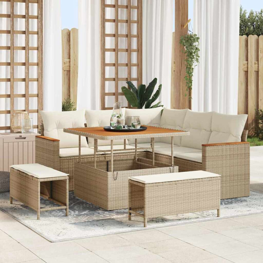 vidaXL Tuin Sofa Set met kussen 8 pcs Beige Poly riet afbeelding 1