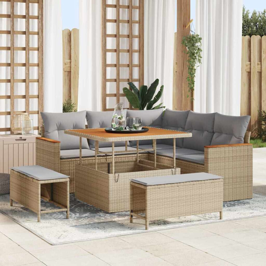vidaXL Tuin Sofa Set met kussen 8 pcs Beige Poly riet afbeelding 1