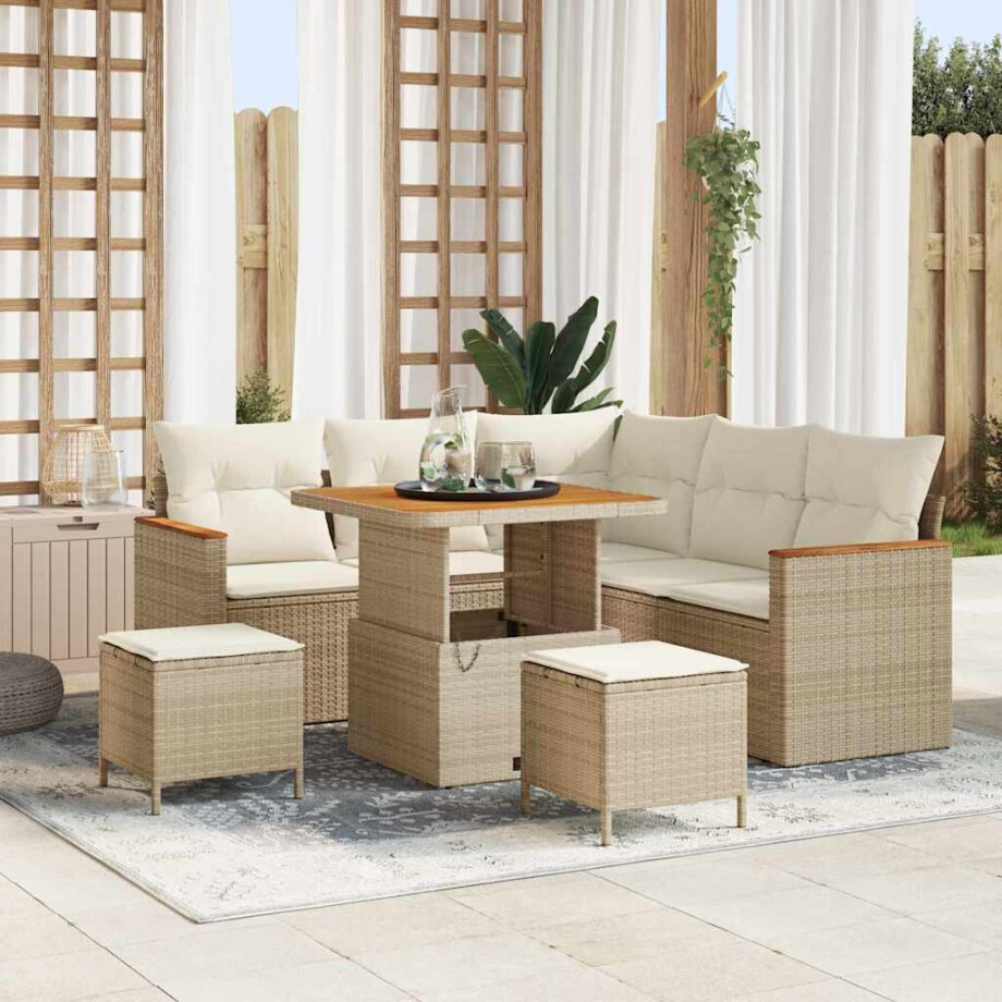 vidaXL Tuin Sofa Set met kussen 8 pcs Beige Poly riet afbeelding 1