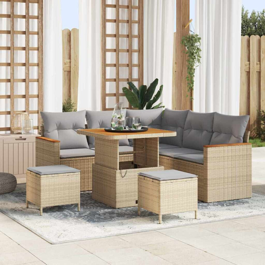 vidaXL Tuin Sofa Set met kussen 8 pcs Beige Poly riet afbeelding 1