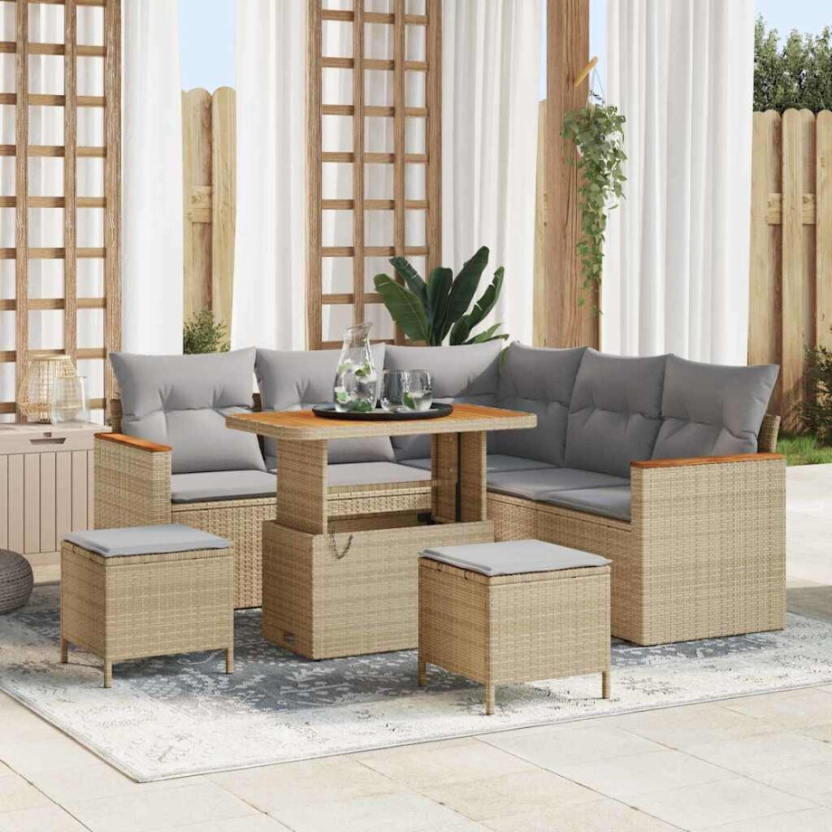 vidaXL Tuin Sofa Set met kussen 8 pcs Beige Poly riet afbeelding 1