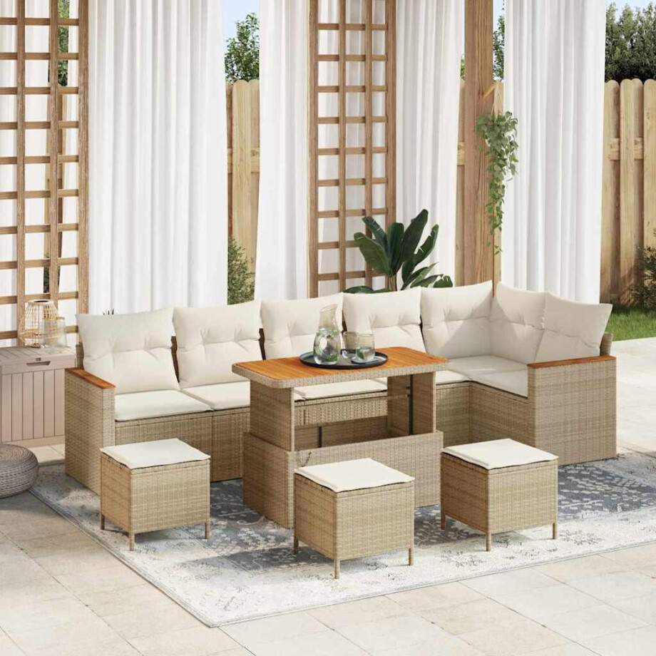vidaXL Tuin Sofa Set met kussen 10 pcs Beige Poly riet afbeelding 1