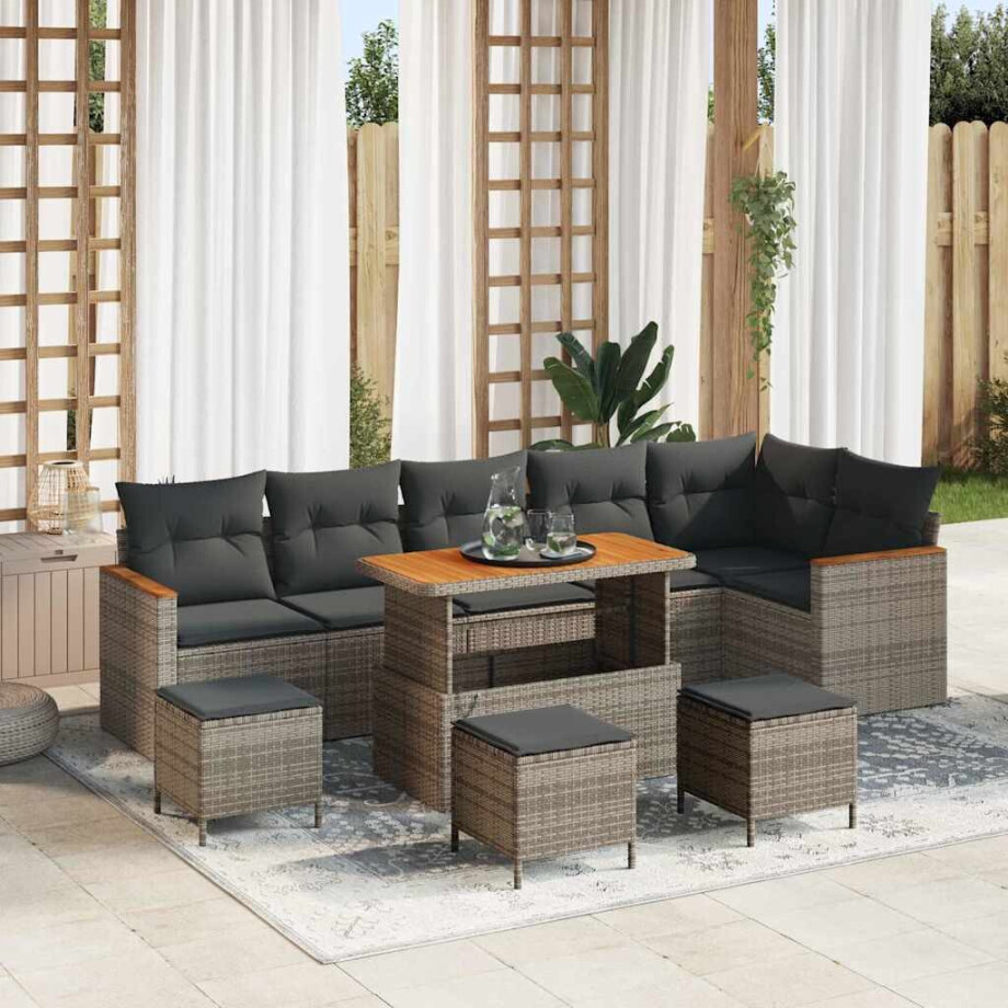 vidaXL Tuin Sofa Set met kussen 10 pcs Grijs Poly riet afbeelding 1
