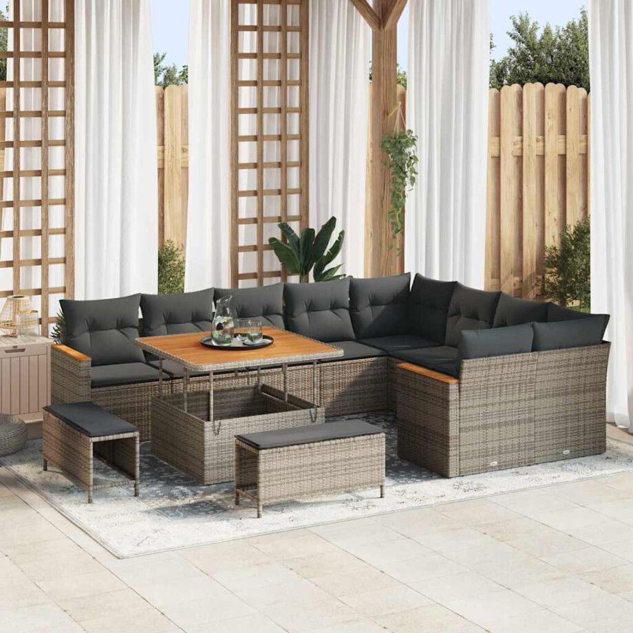 vidaXL Tuin Sofa Set met kussen met opslag 12 pcs Grijs Poly Rattan vidaXL Tuin Sofa Set met kussen met opslag 12 pcs Grijs Poly Rattan afbeelding 1