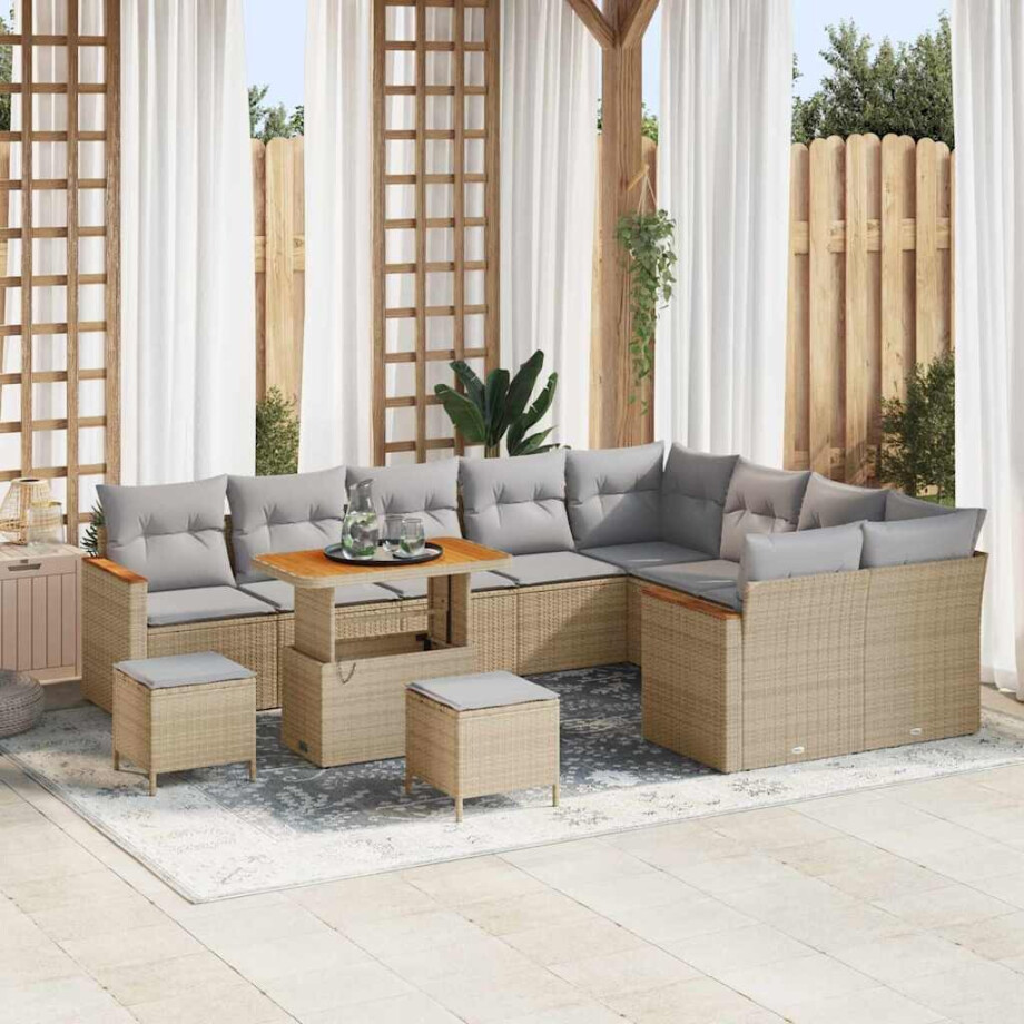 vidaXL Tuin Sofa Set met kussen met opslag 12 pcs Beige Poly Rattan afbeelding 1