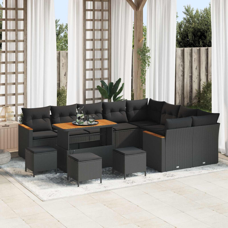 vidaXL Tuin Sofa Set met kussen met opslag 13 pcs Zwart Poly Rattan afbeelding 1