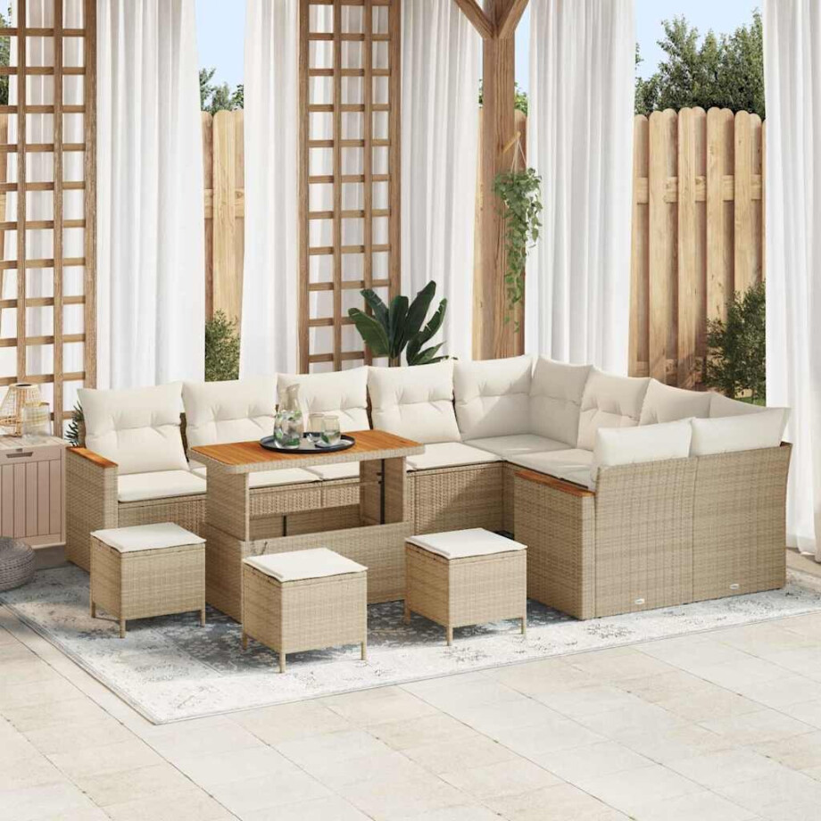 vidaXL Tuin Sofa Set met kussen met opslag 13 pcs Beige Poly Rattan afbeelding 1