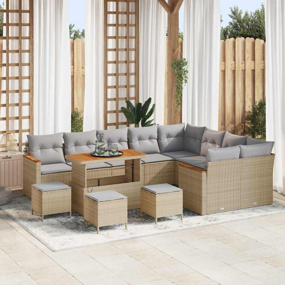 vidaXL Tuin Sofa Set met kussen met opslag 13 pcs Beige Poly Rattan afbeelding 1