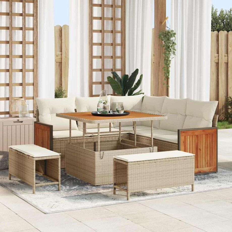 vidaXL Tuin Sofa Set 8 pcs Beige en Crème poly rattan vidaXL Tuin Sofa Set 8 pcs Beige en Crème poly rattan afbeelding 1
