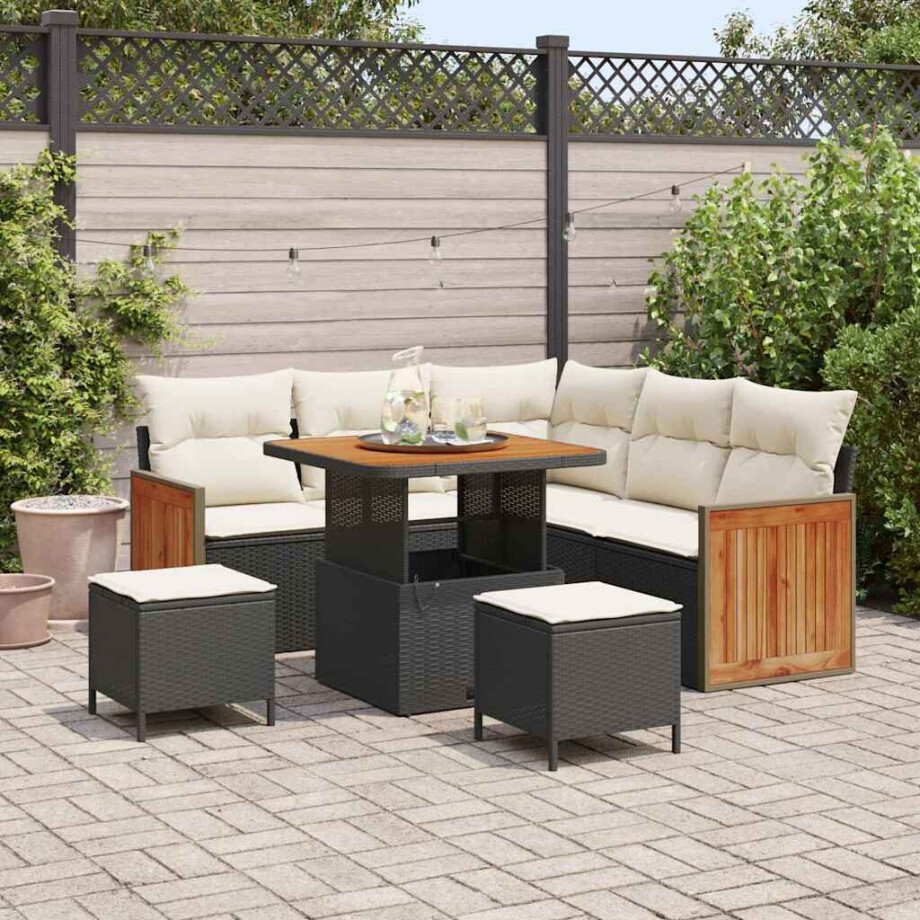 vidaXL Tuin Sofa Set 8 pcs Zwart en Crème poly rattan vidaXL Tuin Sofa Set 8 pcs Zwart en Crème poly rattan afbeelding 1