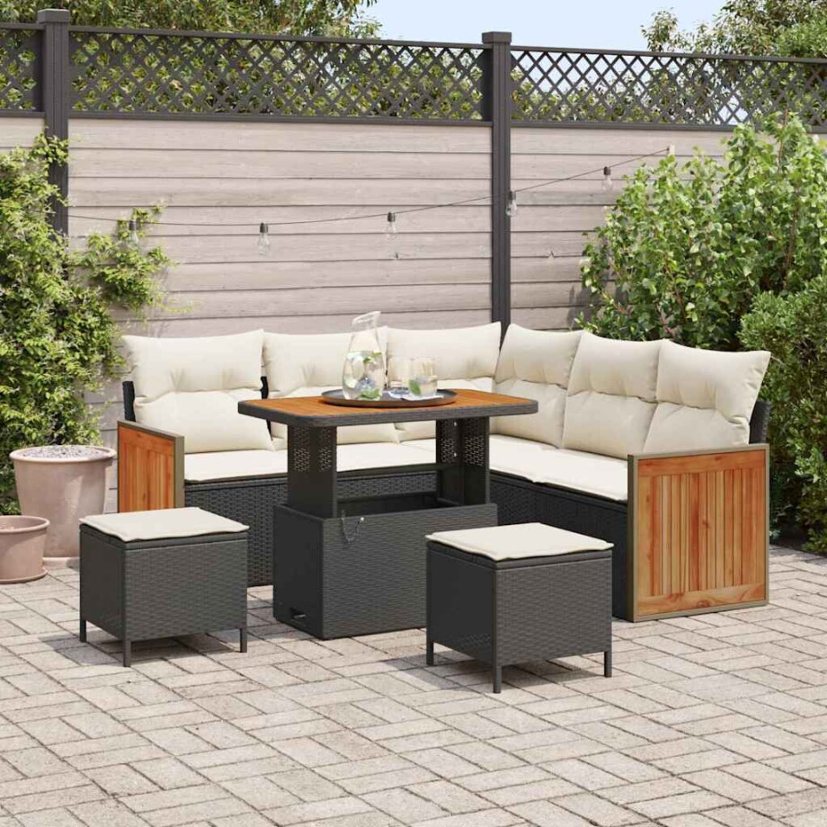 vidaXL Tuin Sofa Set 8 pcs Zwart en Crème poly rattan afbeelding 1