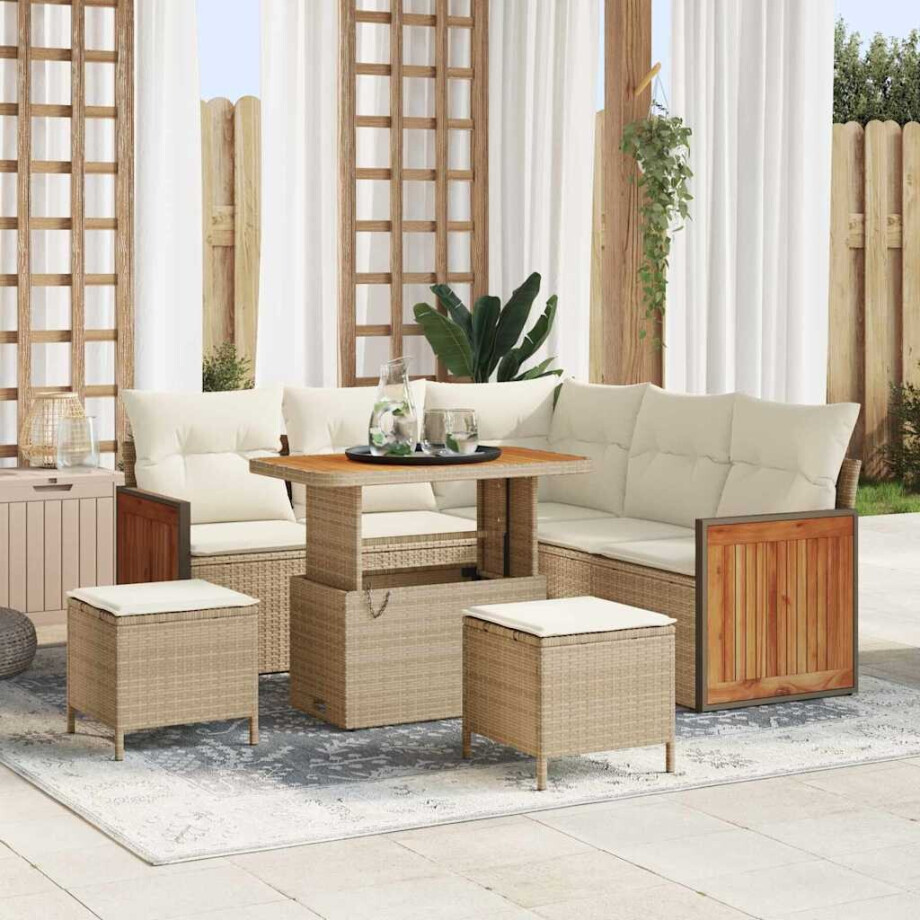 vidaXL Tuin Sofa Set 8 pcs Beige en Crème poly rattan afbeelding 1