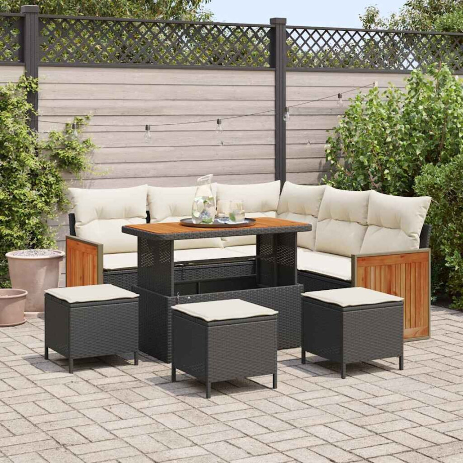 vidaXL Tuin Sofa Set 8 pcs Zwart en Crème poly rattan afbeelding 1