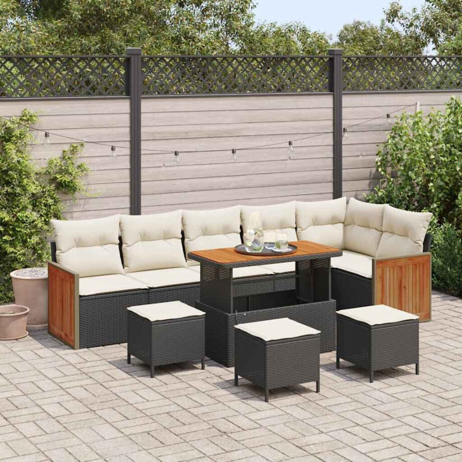 vidaXL Tuin Sofa Set 10 pcs Zwart en Crème poly rattan afbeelding 1