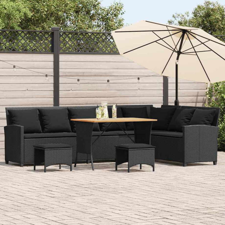 vidaXL 4-delige Tuinbankstel met kussens L-vormig poly rattan zwart afbeelding 1