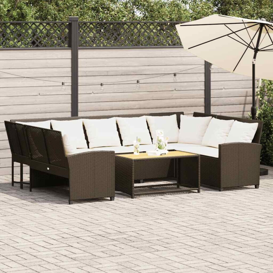 vidaXL Tuinbank met kussens poly rattan bruin afbeelding 1
