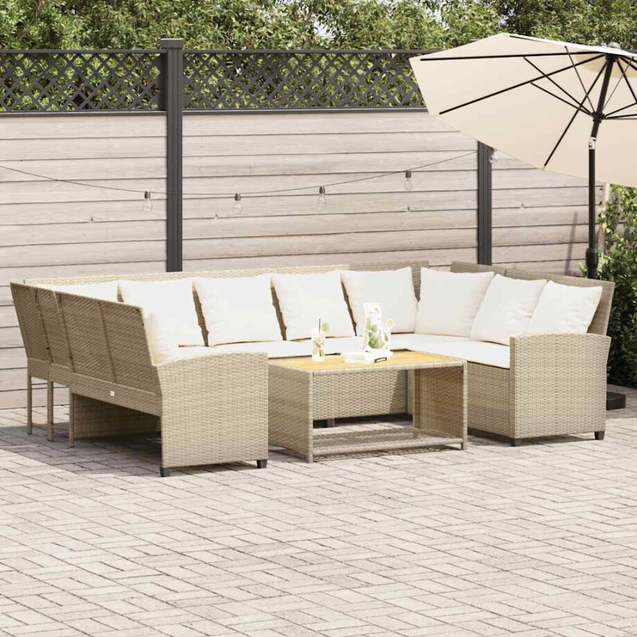 vidaXL Tuinbank met kussens poly rattan beige afbeelding 1