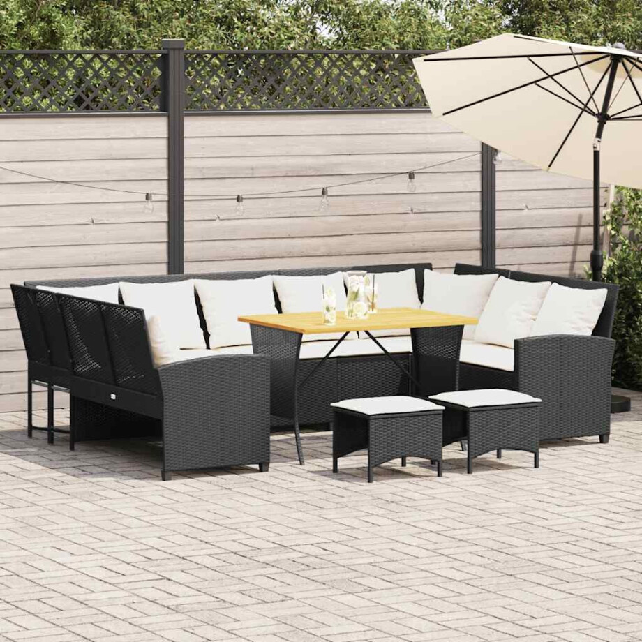 vidaXL 4-delige Loungeset met kussens poly rattan zwart afbeelding 1