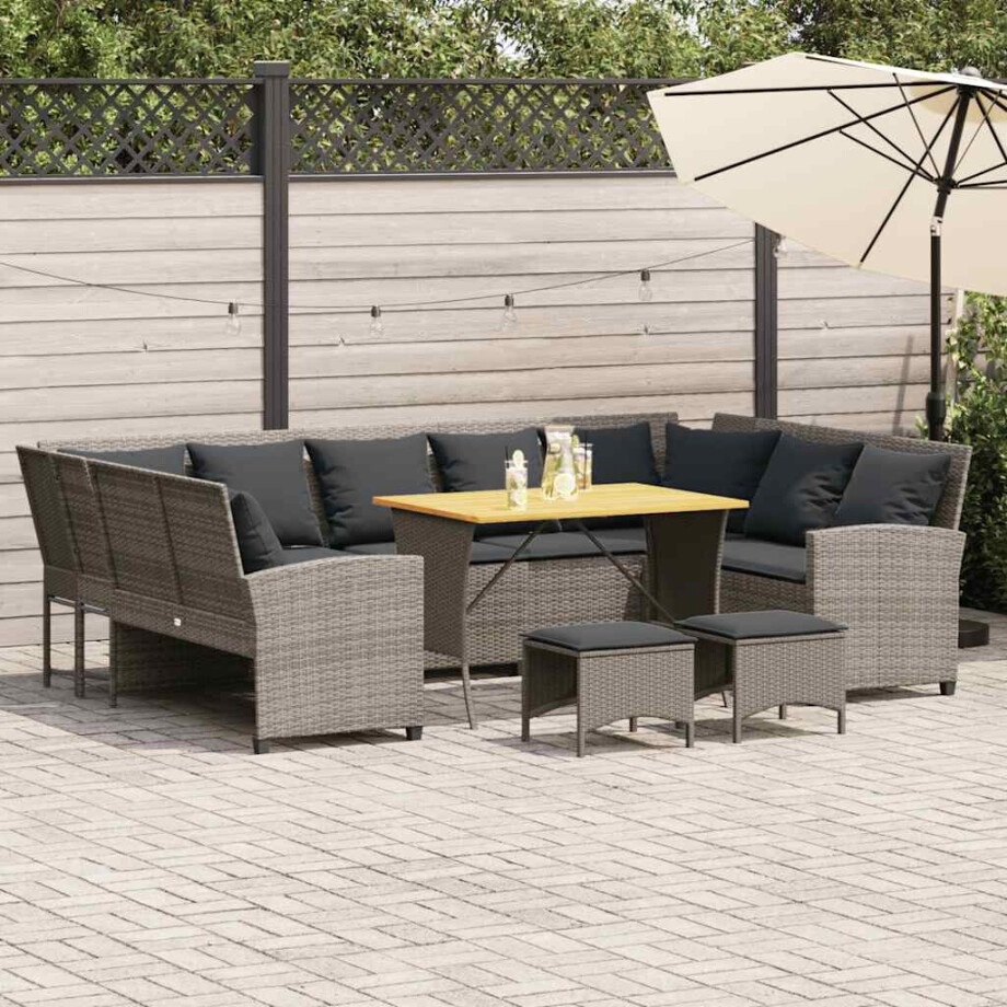 vidaXL 4-delige Loungeset met kussens poly rattan grijs vidaXL 4-delige Loungeset met kussens poly rattan grijs afbeelding 1