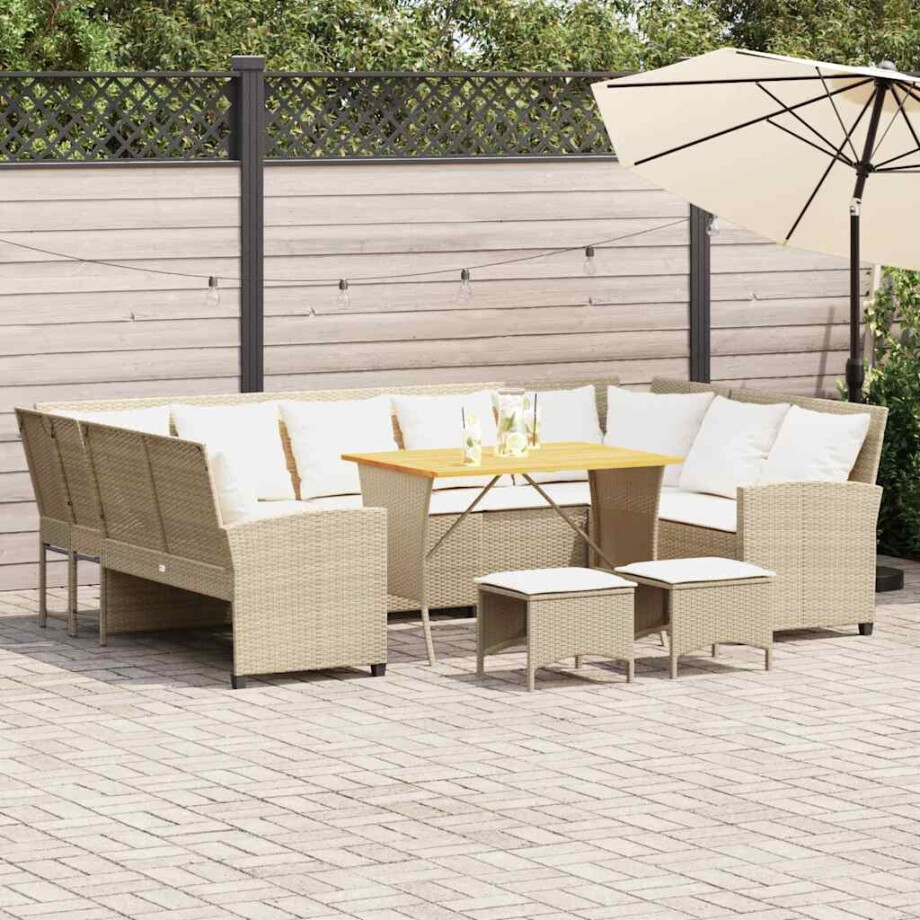 vidaXL 4-delige Loungeset met kussens poly rattan beige afbeelding 1