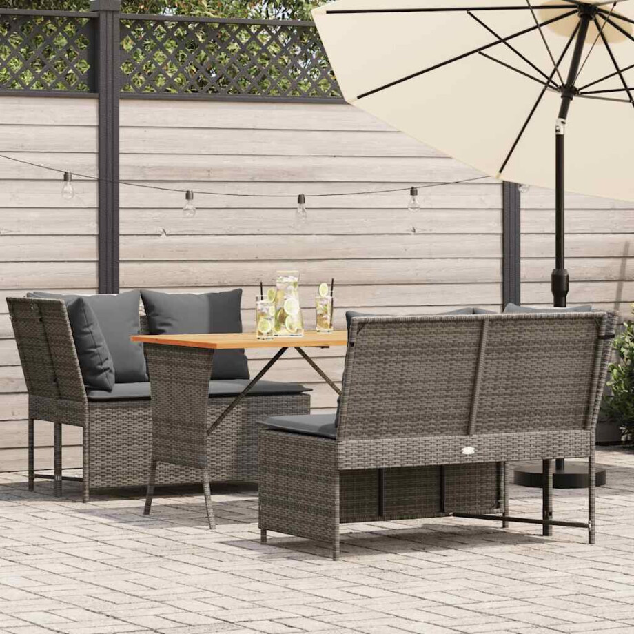 vidaXL 3-delige Loungeset met kussens poly rattan grijs afbeelding 1