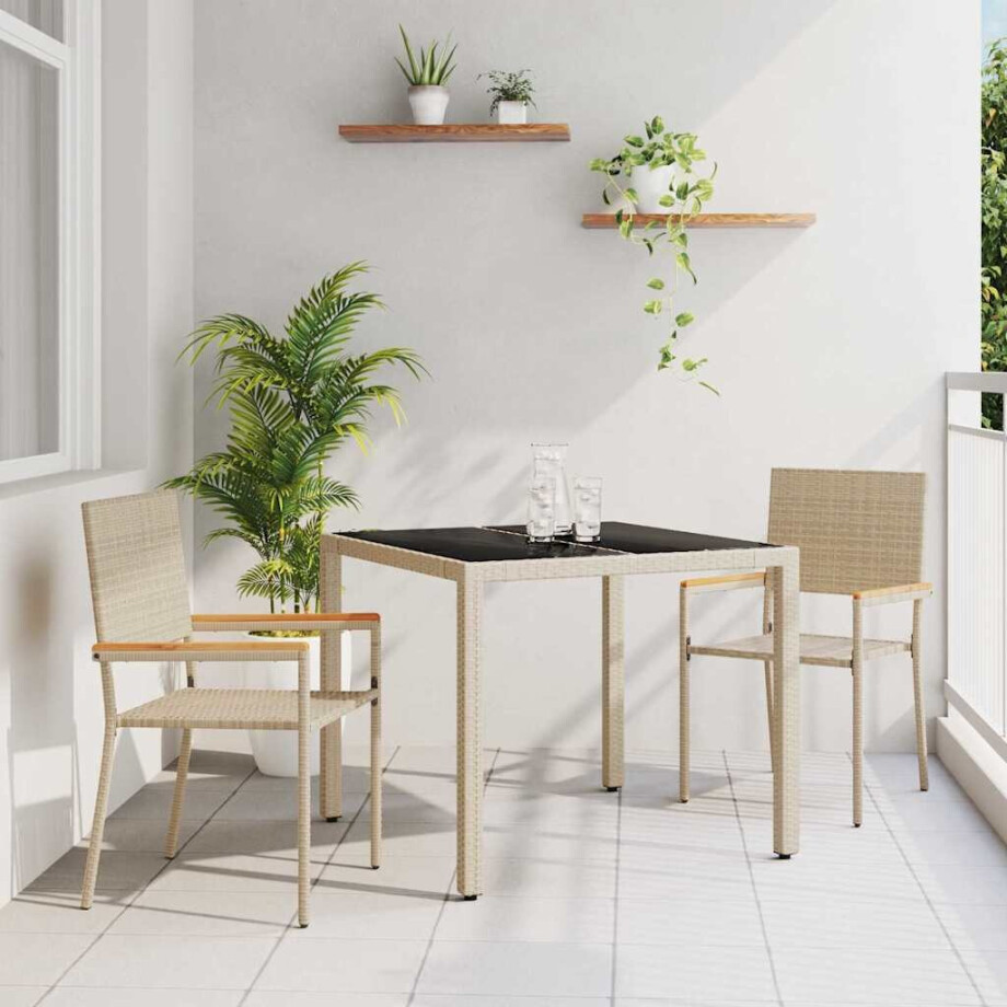 vidaXL Tuin eettafelset 3 pcs Beige poly rattan afbeelding 1