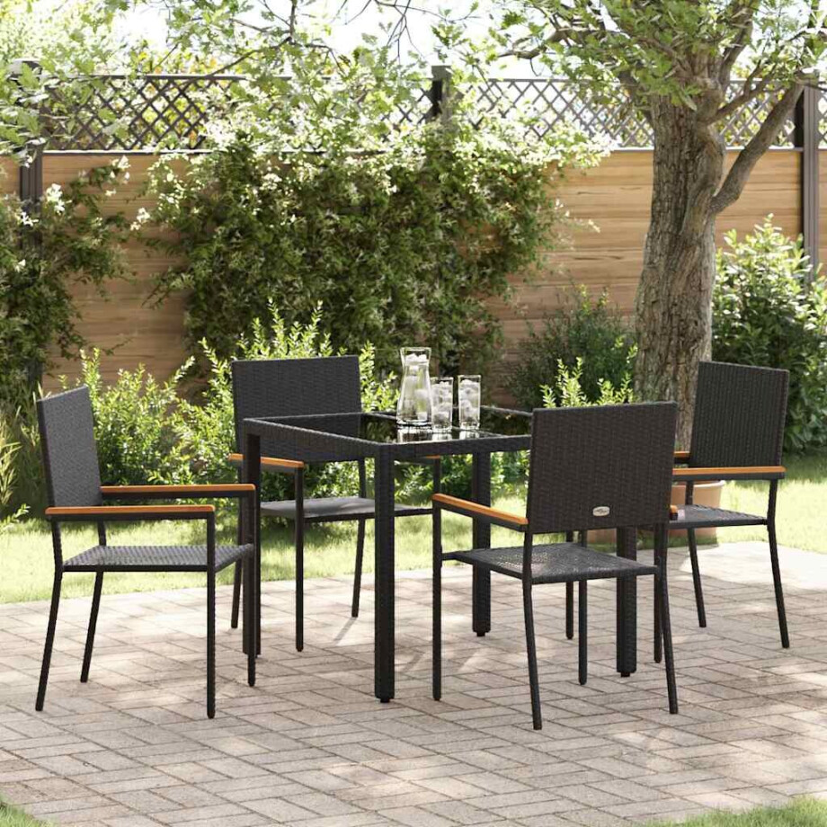vidaXL Tuin eettafelset 5 pcs Zwart poly rattan afbeelding 1