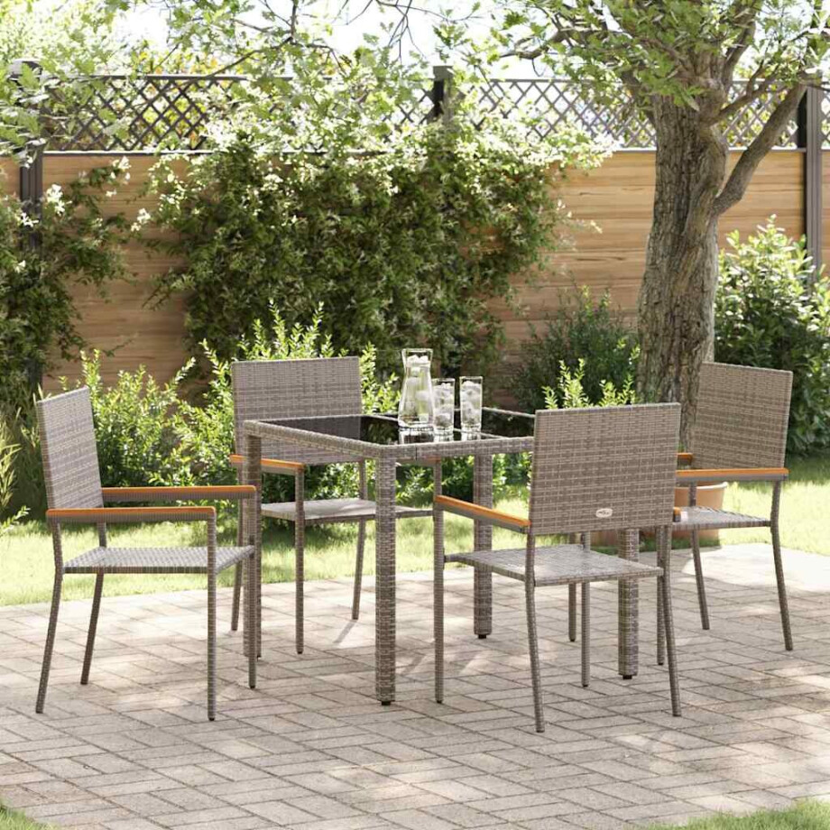 vidaXL Tuin eettafelset 5 pcs Grijs poly rattan afbeelding 1